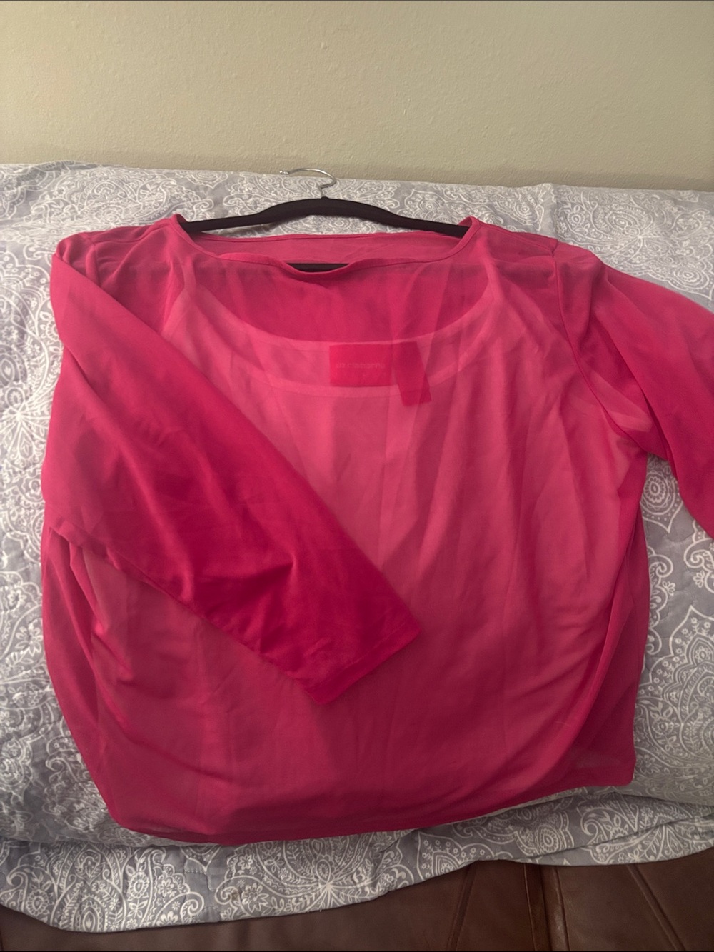 Liz Claiborne Sheer Long-Sleeve Top - Bright Pink